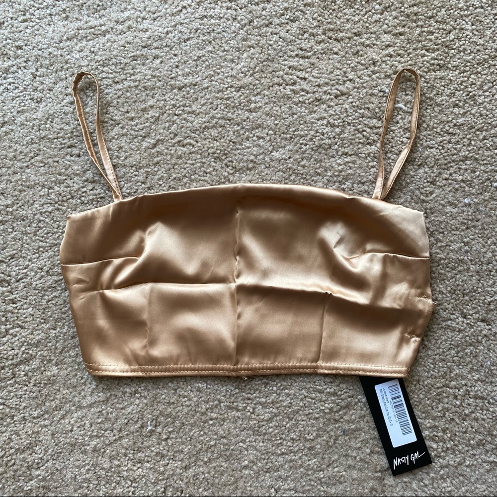 Nasty Gal Backless Strappy Gold Satin Crop Top